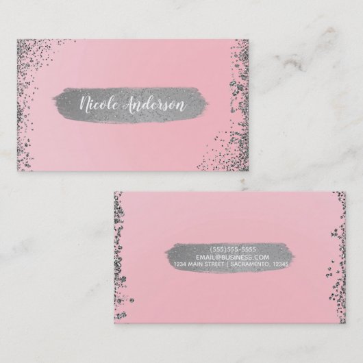 Blush roze zilver Glitter Glam Modern Chic Visitekaartje (Voorkant / Achterkant)