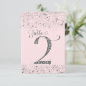 Blush Roze Zilver Glitter Tafel Nummers 2 Kaart (Staand voorkant)
