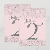 Blush Roze Zilver Glitter Tafel Nummers 2 Kaart (Voorkant / Achterkant)