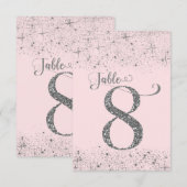 Blush Roze Zilver Glitter Tafel Nummers 8 Kaart (Voorkant / Achterkant)