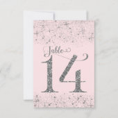 Blush Roze Zilver Glitter Tafelkaartjes Nummer 14 Kaart (Voorkant)