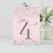 Blush Roze Zilver Glitter Tafelkaartjes Nummer 4 Kaart (Staand voorkant)
