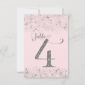 Blush Roze Zilver Glitter Tafelkaartjes Nummer 4 Kaart (Achterkant)