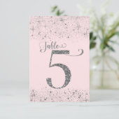 Blush Roze Zilver Glitter Tafelkaartjes Nummer 5 Kaart (Staand voorkant)
