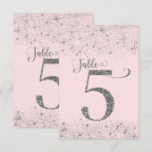Blush Roze Zilver Glitter Tafelkaartjes Nummer 5 Kaart (Voorkant / Achterkant)