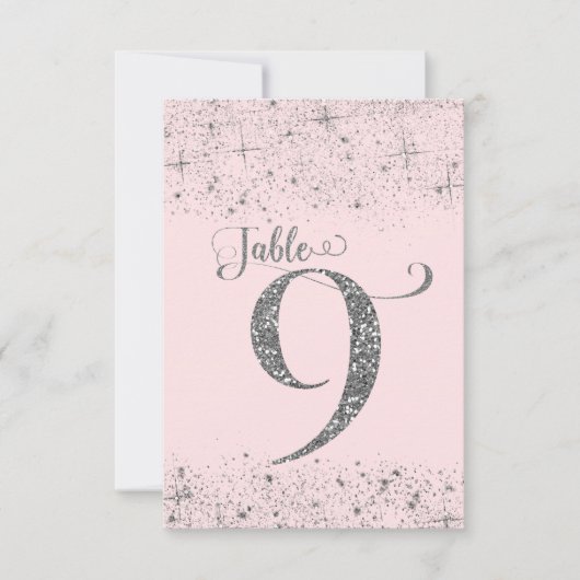 Blush Roze Zilver Glitter Tafelkaartjes Nummer 9 Kaart (Voorkant)