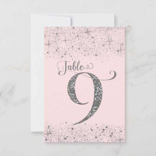 Blush Roze Zilver Glitter Tafelkaartjes Nummer 9 Kaart (Achterkant)