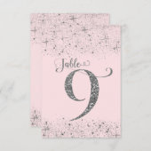 Blush Roze Zilver Glitter Tafelkaartjes Nummer 9 Kaart (Voorkant / Achterkant)