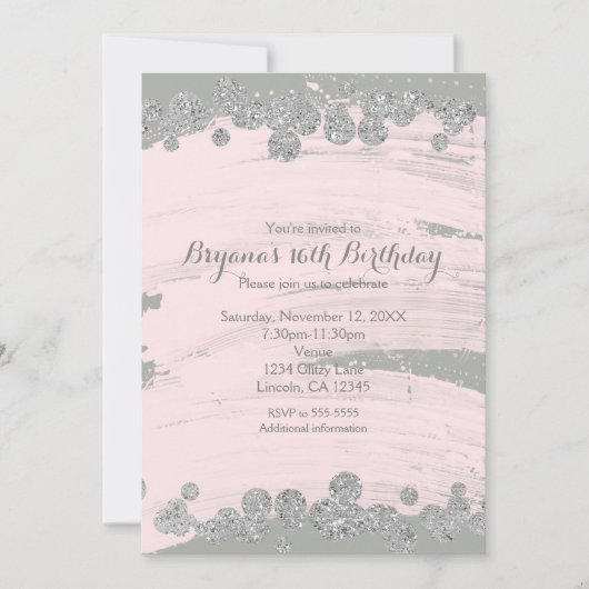 Blush Roze Zilver & Grijs Sparkle Stippen Glam Par Kaart (Voorkant)