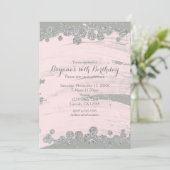 Blush Roze Zilver & Grijs Sparkle Stippen Glam Par Kaart (Staand voorkant)