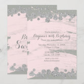 Blush Roze Zilver & Grijs Sparkle Stippen Glam Par Kaart (Voorkant / Achterkant)