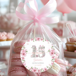 Blush Roze Zilver Mis Quince Quinceañera Ronde Sticker