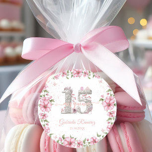 Blush Roze Zilver Mis Quince Quinceañera  Ronde Sticker