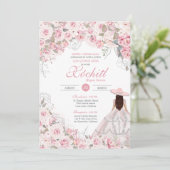 Blush Roze Zilver Roos Blossom Charro Quinceanera Kaart (Staand voorkant)