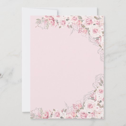 Blush Roze Zilver Roos Tuin Blossom Quinceanera Kaart (Achterkant)