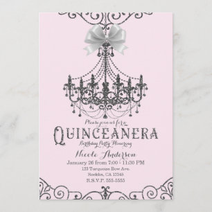 Blush Roze Zilver Wit Boog Quinceañera 15 15e Kaart