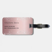 Blush roze zilveren bloemennaam bagagelabel (Achterkant horizontaal)