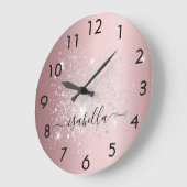 Blush roze zilveren glitter metal-stofnaamscript grote klok (Hoek)