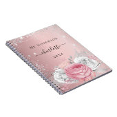 Blush roze zilveren glitter-stofnaamscript notitieboek (Rechterzijde)