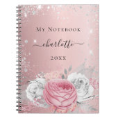 Blush roze zilveren glitter-stofnaamscript notitieboek (Voorkant)