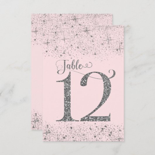 Blush roze zilveren glitter tafel nummers nummer 1 kaart (Voorkant / Achterkant)
