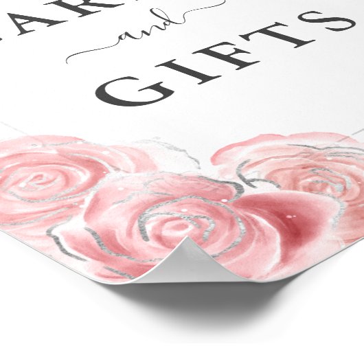 Blush Roze Zilveren Kaarten Cadeaus Tafelblad Part Poster (Hoek)