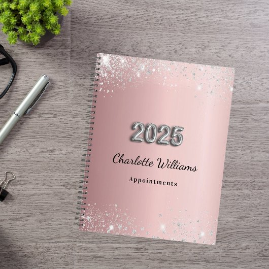 Blush roze zilveren sparkles 2025 planner