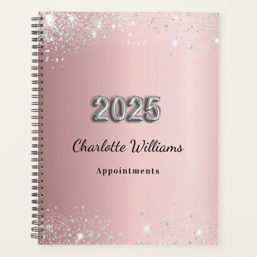 Blush roze zilveren sparkles 2025 planner (Voorkant)