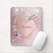 Blush roze zilverglitter monogram elegant muismat (Met muis)