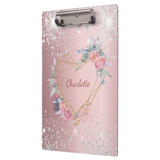 Blush roze zilverglitter monogram klembord (Links)
