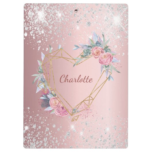 Blush roze zilverglitter monogram klembord (Achterkant)