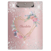 Blush roze zilverglitter monogram klembord (Voorkant)