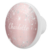 Blush roze zilverglitter monogram roze stof keramische knop (Rechts)