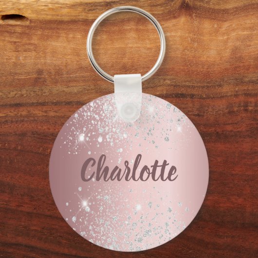Blush roze zilverglitter-monogram sleutelhanger (Voorkant)