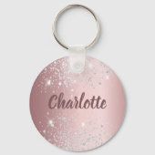 Blush roze zilverglitter-monogram sleutelhanger (Achterkant)