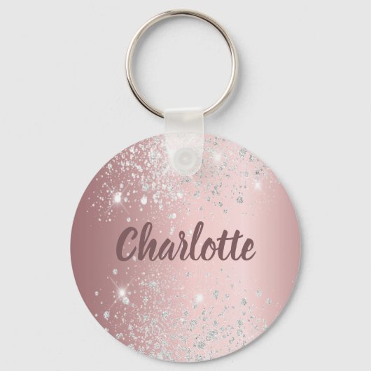 Blush roze zilverglitter-monogram sleutelhanger (Achterkant)