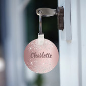 Blush roze zilverglitter-monogram sleutelhanger