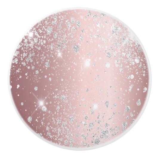 Blush roze zilverglitter sparkles girale elegant keramische knop (Voorkant)