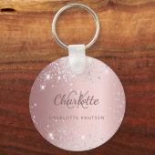Blush roze zilverglitterstofmonogram sleutelhanger (Voorkant)