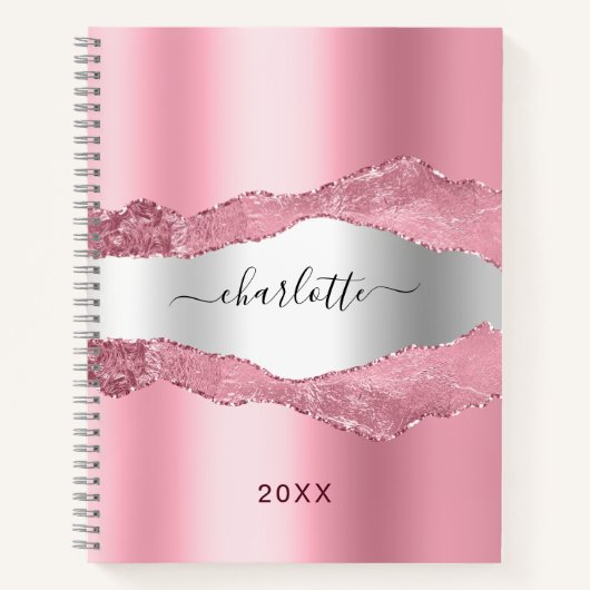 Blush roze zilverkleurige gekleurde marmer notitieboek (Voorkant)