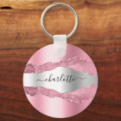 Blush roze zilverkleurige gekleurde marmer sleutelhanger (Voorkant)