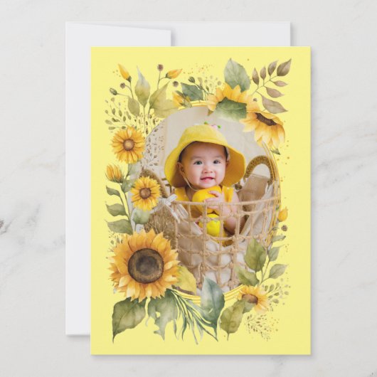 Blush roze zon bloem 1e verjaardag foto kaart (Voorkant)