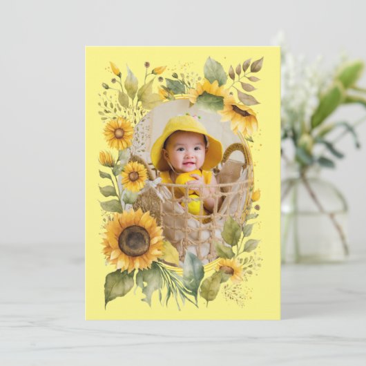 Blush roze zon bloem 1e verjaardag foto kaart (Staand voorkant)