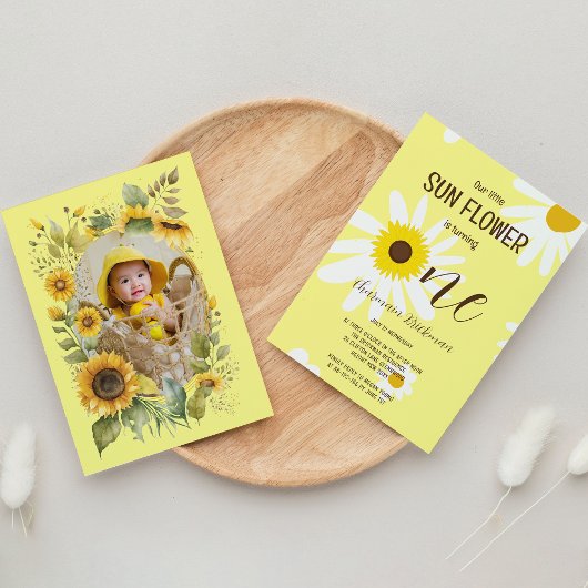 Blush roze zon bloem 1e verjaardag foto kaart