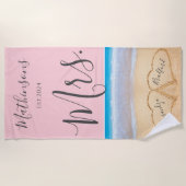 Blush Roze Zonsondergang Strand Bruiloft 2 Hart Strandlaken (Voorkant)