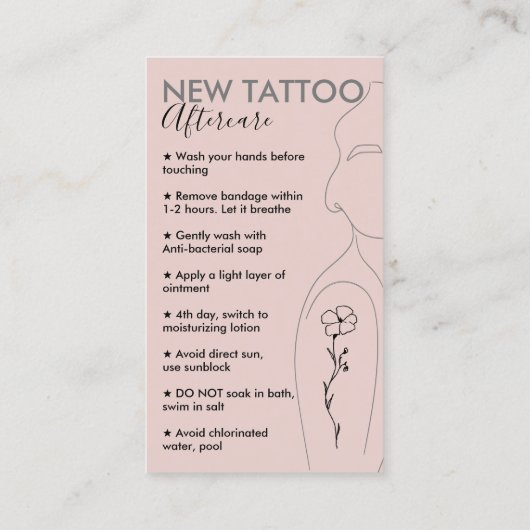 Blush Roze Zorg voor nieuwe Tattoos nazorg Visitekaartje (Achterkant)
