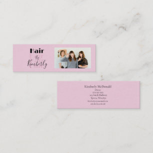 Blush Roze Zwart Art Deco Script Foto Kapsalon Mini Visitekaartje