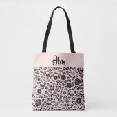 Blush roze, zwart bloemmotief monogram tote bag (Voorkant)