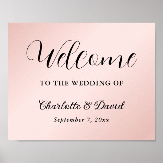 Blush Roze Zwart Bruiloft Receptie Welkomstbord Poster (Voorkant)