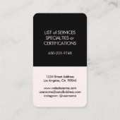 Blush roze zwart, eenvoudig, modern, verticaal visitekaartje (Achterkant)